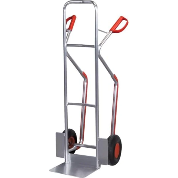 VARIOFIT Aluminium Sackkarre, 200kg Tragkraft, mit Kunststoffgleitkufen, gebogenen Querstreben & Luftbereifung – Bild 1