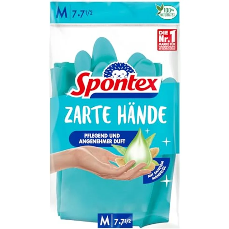 Spontex Zarte Hände, pflegende Haushaltshandschuhe mit sanftem Mandelöl, aus Naturkautschuklatex - Größe M, 1 Paar – Bild 2