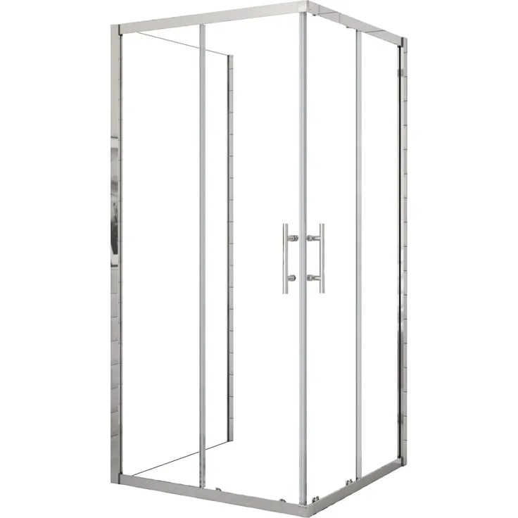 AICA U-Form Duschkabine, 5mm ESG Sicherheitsklarglas, Schiebetür 70cm x 80cm, Chrom glänzender Aluminiumrahmen, Höhe 185cm