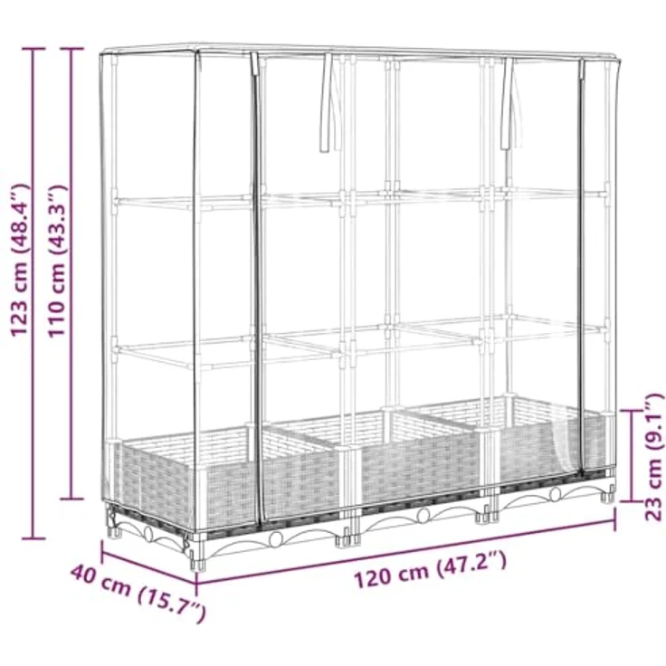 vidaXL Hochbeet mit Gewächshaus-Aufsatz Rattan-Optik 120x40x123 cm, Stabile Konstruktion und praktischer Aufsatz – Bild 3