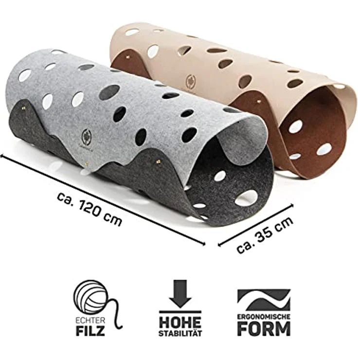 CanadianCat Company | Katzen Filztunnel XXL |ca. 120 x 30 cm | Spieltunnel & Liegematte - der Katzentunnel in hellgrau/dunkelgrau – Bild 2