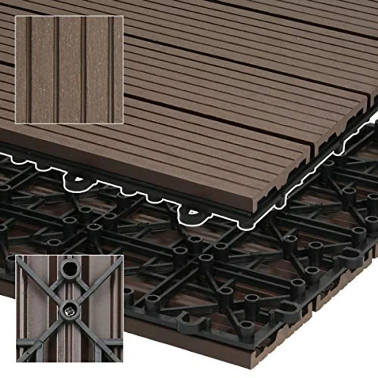 ECD Germany WPC Terrassenfliesen 30x30 cm 22er Spar Set für 2m² Dunkelbraun in Holzoptik für Garten Balkon Bodenbelag mit Drainage, Klicksystem Terrassendielen Balkonfliesen Klickfliesen Holzfliesen – Bild 3