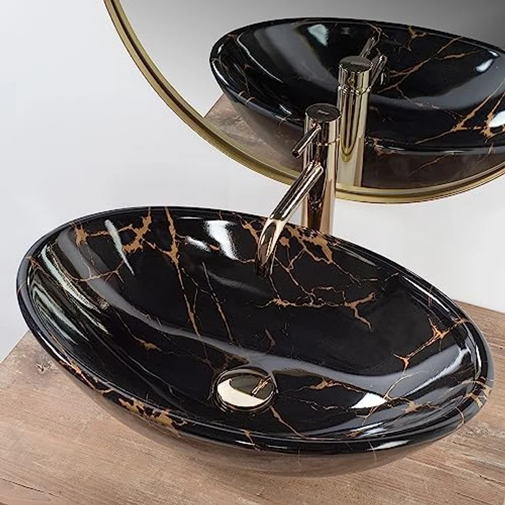 wohnwerk.idee Aufsatzwaschbecken Waschbecken Pamela Black Marble Shiny Marmoroptik 53x33cm – Bild 4