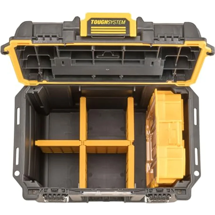 Dewalt Tough System 2.0 Werkzeugbox Halbformat DWST08035-1, selbstverriegelnde Verschlüsse, integrierter Elektrowerkzeughalter – Bild 3