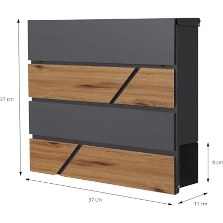 ECD Germany Standbriefkasten mit Zeitungsfach, silberner Edelstahl-Briefkasten mit pulverbeschichteter anthrazit Holzoptik und großzügiger Einwurföffnung – Bild 2