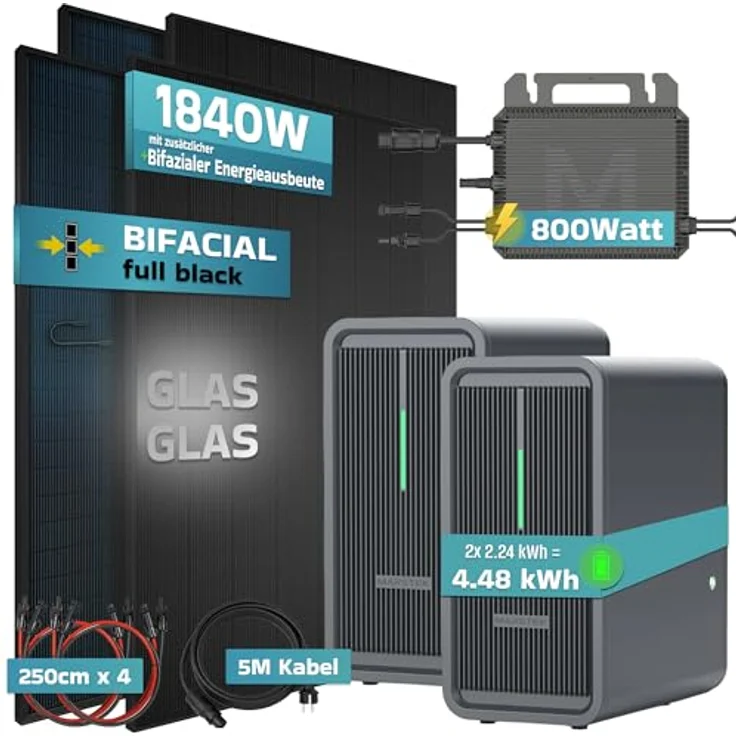 SUNNIVA® Balkonkraftwerk 1840W mit 4.48 kWh Marstek Speicher, BIFAZIAL FULLBLACK, 4x 460W N-Type Glas-Glas Module, Plug & Play Steckdose – Bild 3