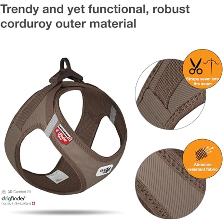 Curli Vest Harness Clasp Cord Braun M - Ergonomisches Hundegeschirr mit Cord-Außenmaterial und curli clasp-Schnalle – Bild 2