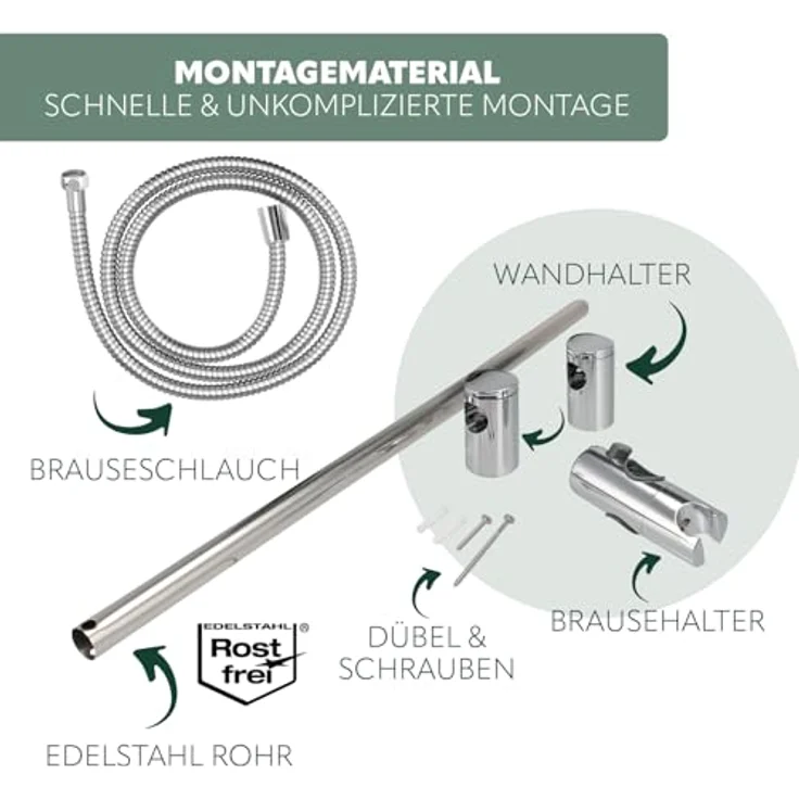bremermann Brausegarnitur Brausestangenset, inkl. Brause, Brauseschlauch 1,75 m und Stange, multifunktionaler Brausekopf mit 5 Strahlarten, Edelstahl-Rohr, chrom – Bild 4