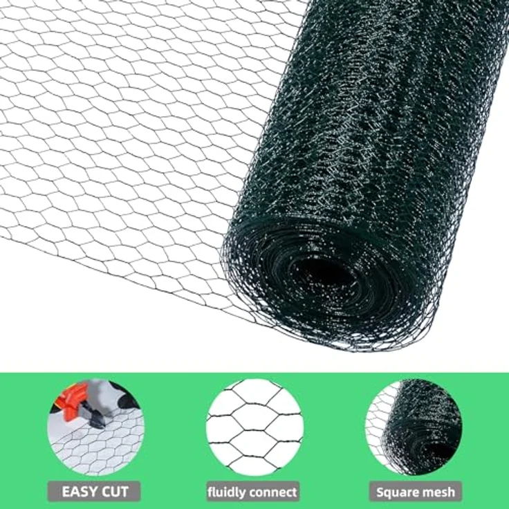 CCLIFE Hühnerzaun Geflügelnetz, PVC-beschichtet, Maschenweite 25 mm, Höhe 100 cm, Länge 25/50 m, grün – Bild 3