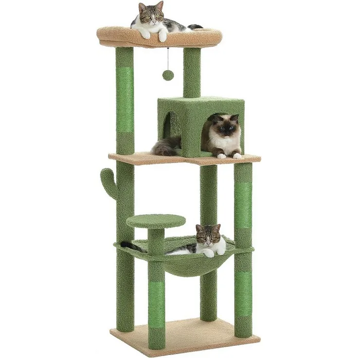 PurpurRain Kratzbaum Katzenbaum mit Metall Plüsch Hängematte 143 cm, grau
