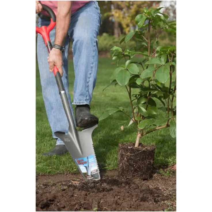 Root Slayer® Spaten Wurzelspaten Mehrzweckschaufel, Kohlenstoffstahl Klinge mit Zähnen, Multifunktionsspaten, ergonomischer runder Griff, 360°, blau – Bild 4