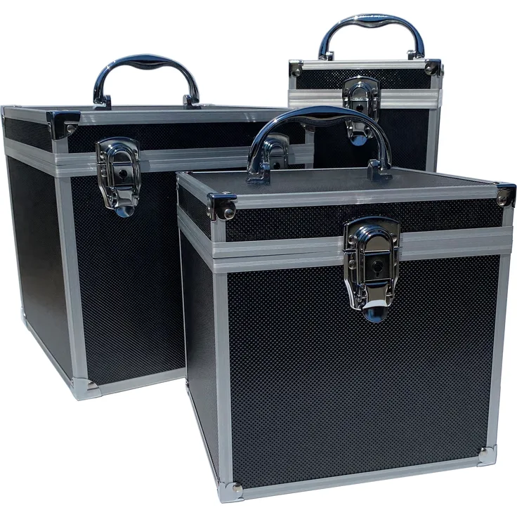 Aluminium Koffer Leer Schwarz Box Würfelform Werkzeugkoffer 20x20x20 cm mit Rasterschaum