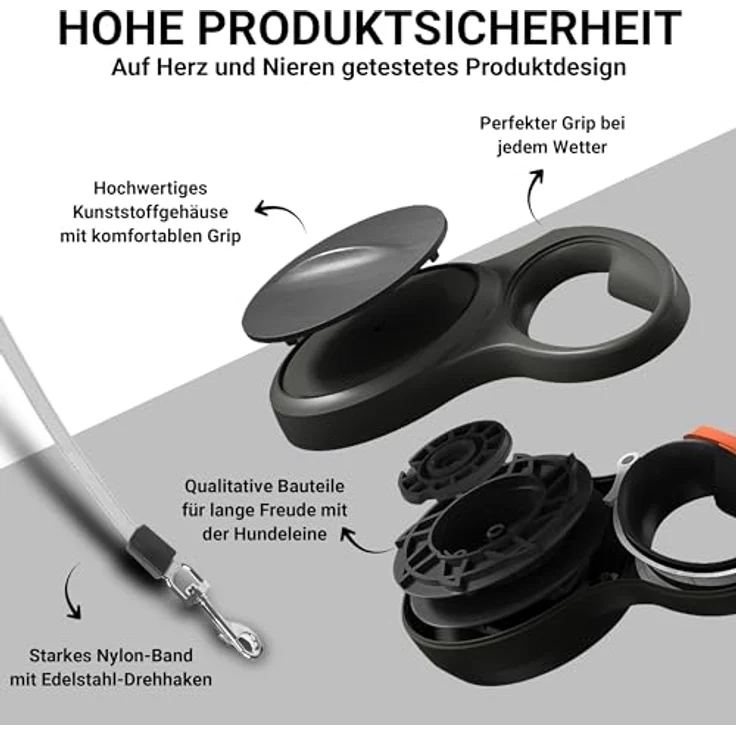 FinoPet Hundeleine große Hunde und mittelgroße bis 55 KG, 5m automatisches Bremssystem, Rollleine, Laufleine - stark reflektierend – Bild 5
