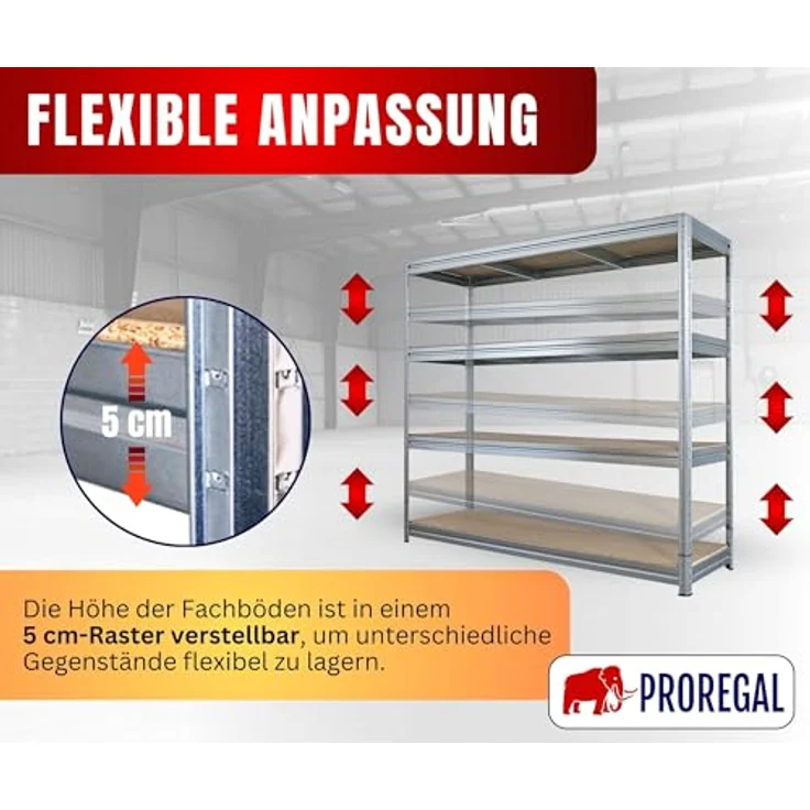 Proregal Schwerlastregal DINO, 180 x 200 x 60 cm, 4 Fachböden mit 500 kg Traglast pro Boden, verzinkt, einfache Steckmontage – Bild 4