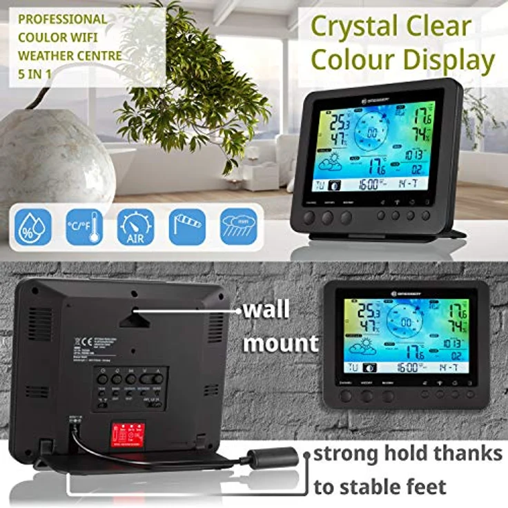 Bresser Wetterstation Weather Center 5-in-1 WLAN Prof. Sensor, 5-in-1 Sensorsystem mit Messwerten für Wind, Temperatur, Luftfeuchtigkeit und Niederschlag, Schwarz – Bild 4