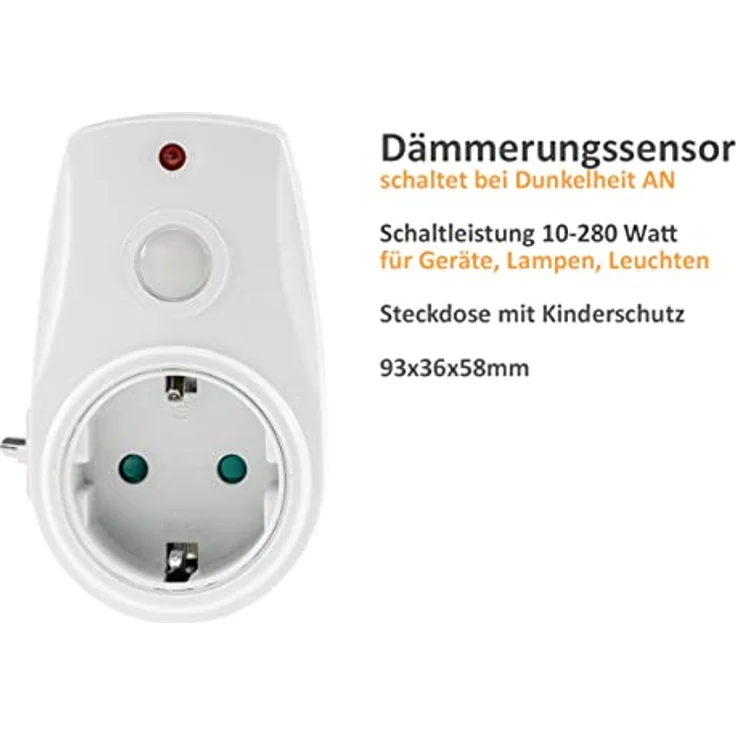 Steckdose mit Dämmerungsschalter 2Stück 10-280 Watt Simuliert Anwesendheit Zwischenstecker mit Dämmerungssensor für Lampen Leuchten 230Volt Weiß – Bild 2