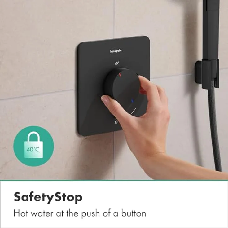 hansgrohe Ecostat Comfort Q Duschthermostat Unterputz, mit Sicherheitssperre (SafetyStop) bei 40° C, Mischbatterie für 1 Verbraucher, Mattschwarz, 33712670 – Bild 4