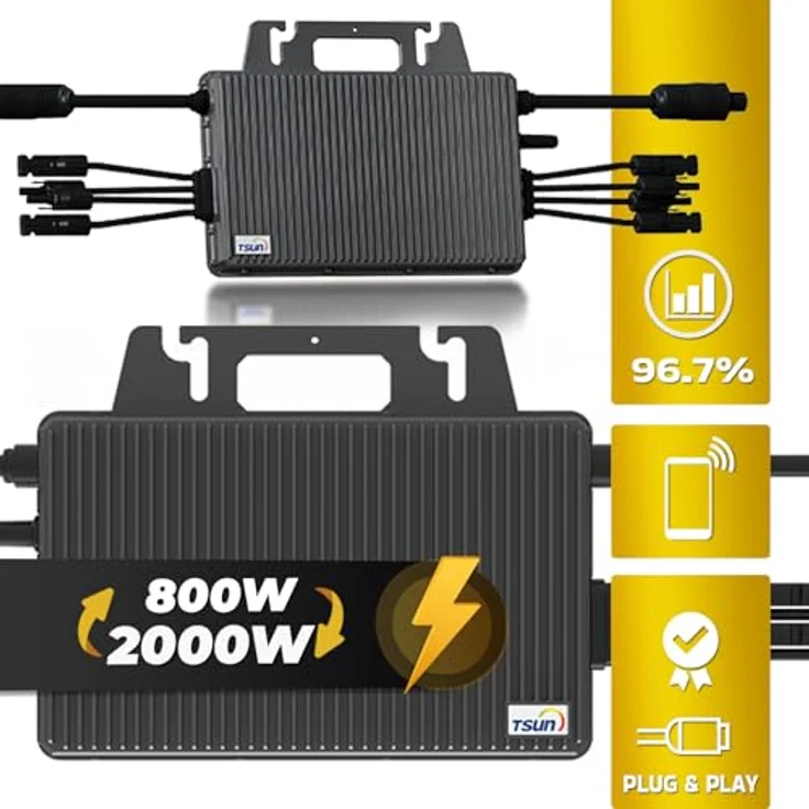 SUNNIVA TSUN Mikro-Wechselrichter 2000W TSOL-MS2000, wetterfest IP67, 4 MPPT, Bluetooth & WiFi, inkl. 5m Anschlusskabel – Bild 3
