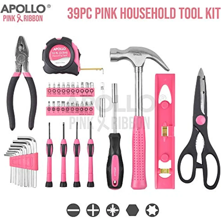 Apollo pinker Werkzeugkoffer mit pinkem Werkzeug Set 39 Teile – Bild 2