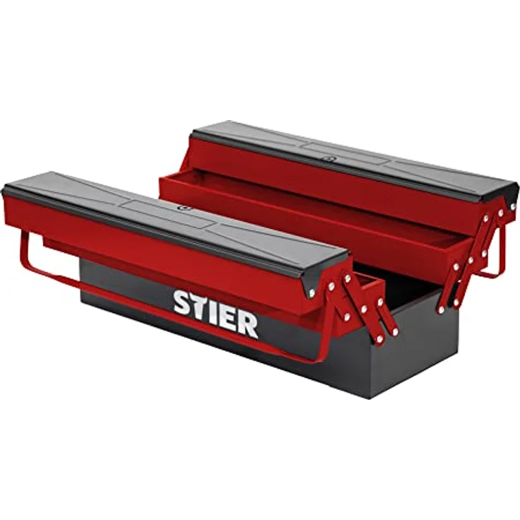 Stier Werkzeugkoffer, leer, aus Metall, LxBxH 520x190x200 mm, mit fünf Einzelfächern, abschließbar – Bild 1
