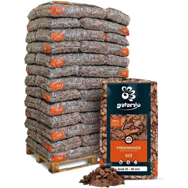 GALAMIO Pinienrinde Grob, 25-40mm Rindenmulch aus Mittelmeerkiefer, 2340l auf Palette, umweltfreundlich und dekorativ für Garten und Terrarium – Bild 1