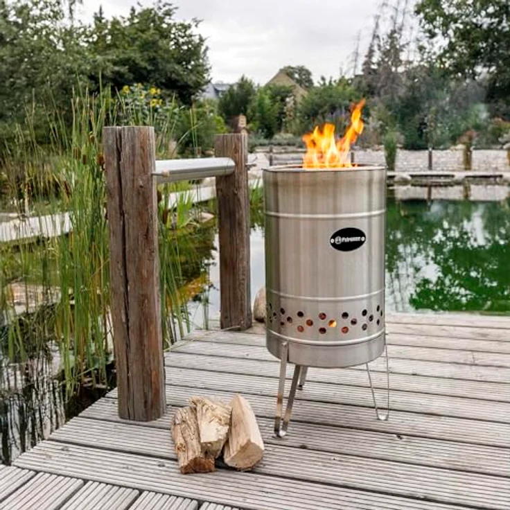 Petromax Feuertonne Pyron Black | Raucharmes Feuer mit Sekundärverbrennung aus Edelstahl, inkl. Ascheschale & Standbeinen, erweiterbar zur Plancha für Garten & Terrasse – Bild 5