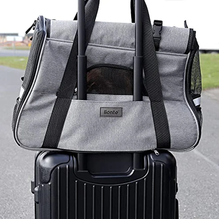 lionto Faltbare Hundetasche Hundebox Reisetasche für Haustiere Hundetransportbox Flugzeugtasche für Hunde, grau – Bild 3