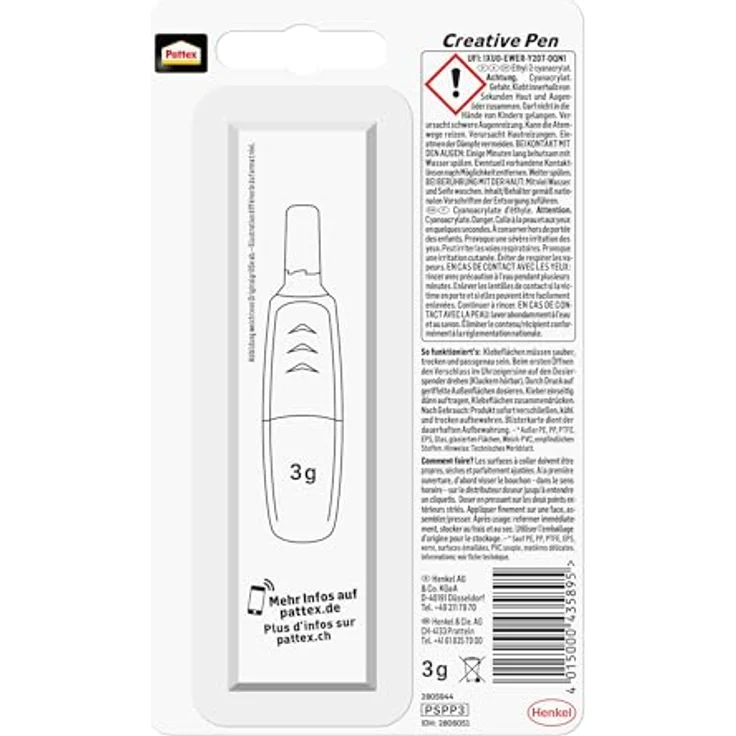 Pattex Perfect Pen, Sekundenkleber extra stark und präzise für punktgenaues Dosieren, Superkleber Stift für Materialien wie Holz, Gummi und Porzellan, 1 x 3g - Preisvergleich – Bild 2