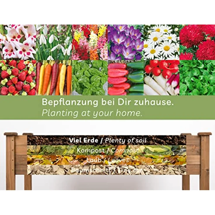 needs&wants® Großes Hochbeet aus Holz für Garten Balkon Terrasse, Pflanzkasten Bausatz XL rechteckig schmal mit Vlies-Folie, Kräuterbeet Pflanzenkasten deko, 125 x 64 x 75 cm, dunkel-braun – Bild 5