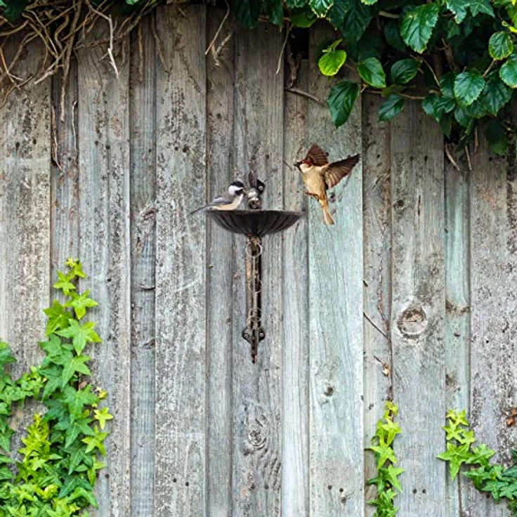 Relaxdays Vogeltränke Gusseisen, WELCOME Schild, Gartendeko, Wandmontage, Futterstelle, Wasserschale f. Wildvögel, bronze - Preisvergleich – Bild 5