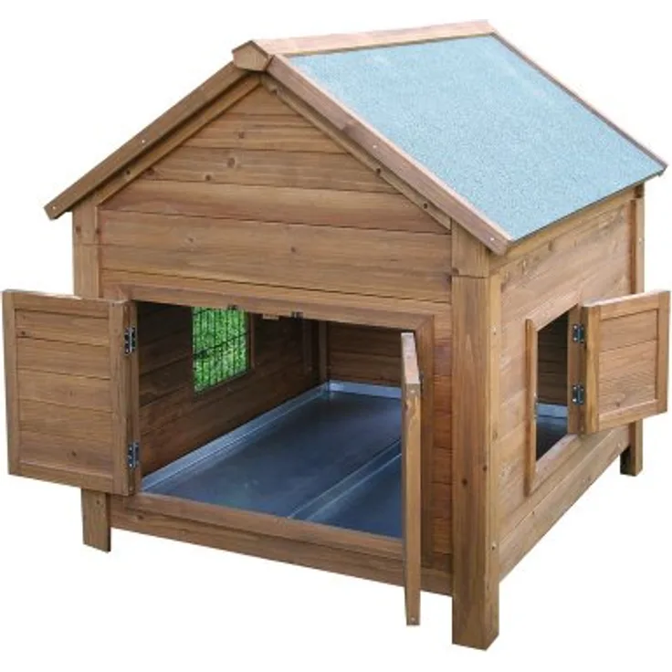 Kerbl Kleintierstall für Hühner oder Kaninchen, Holz mit Schutzfarbe lasiert, Wetterbeständiges Bitumendach mit Öffnung, Verzinkte Wannen, 105 x 100 x 108 cm