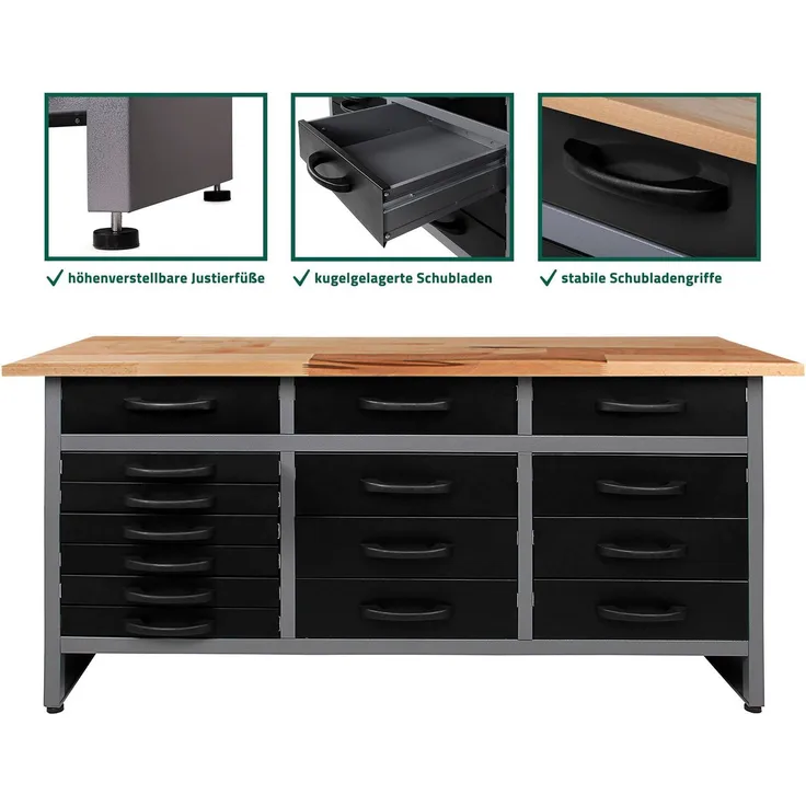 ONDIS24 Werkbank Konny, (Set) 15 Schubladen, 450 kg Belastbarkeit, schwarz