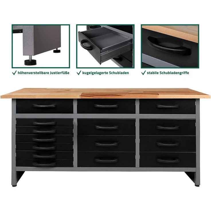 ONDIS24 Werkbank Konny, (Set) 15 Schubladen, 450 kg Belastbarkeit, schwarz