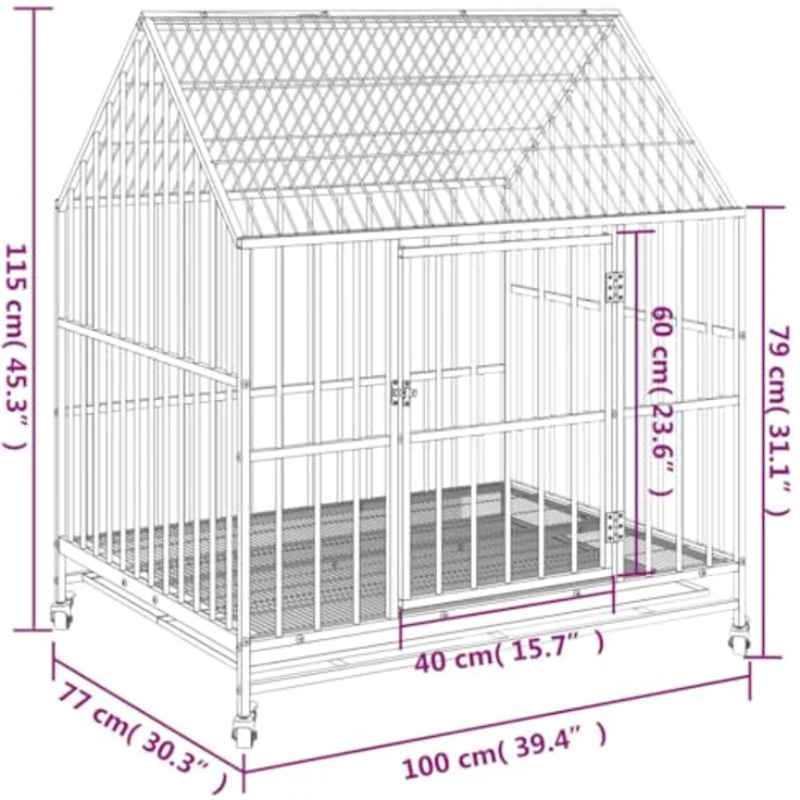 vidaXL Hundezwinger mit Rollen, Hundekäfig mit viel Platz, Hundehütte mit Tür mit Verschlüssen, Hundeauslauf Welpenlaufstall, Schwarz Verzinkter Stahl – Bild 4