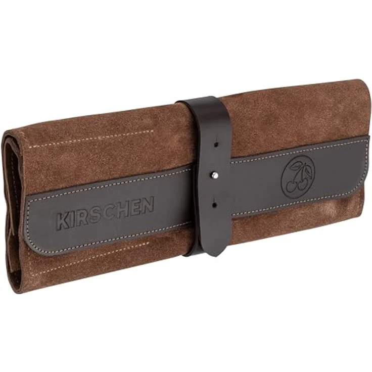 KIRSCHEN Aufbewahrungstasche für Stechbeitel – Werkzeugrolltasche aus Veloursleder für bis zu 12 Stechbeitel mit Leder-Schneidenschutz, Vintage-Braun – Bild 1