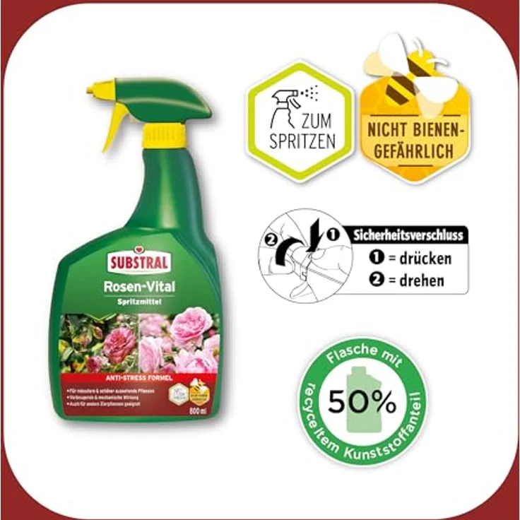 Substral ROSEN-VITAL Spritzmittel, 800ml, Sofort-Hilfe bei Stresssymptomen, Grün – Bild 3