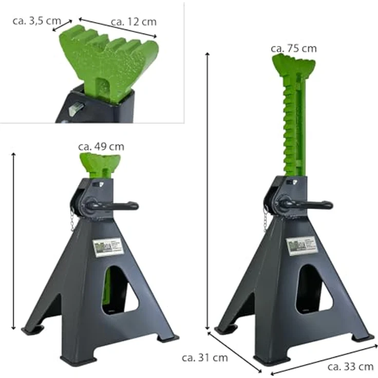 TRUTZHOLM Sägebock 4 Stück, 12 Tonnen Traglast pro Stütze, höhenverstellbar von 490 bis 750 mm, grün/anthrazit – Bild 7