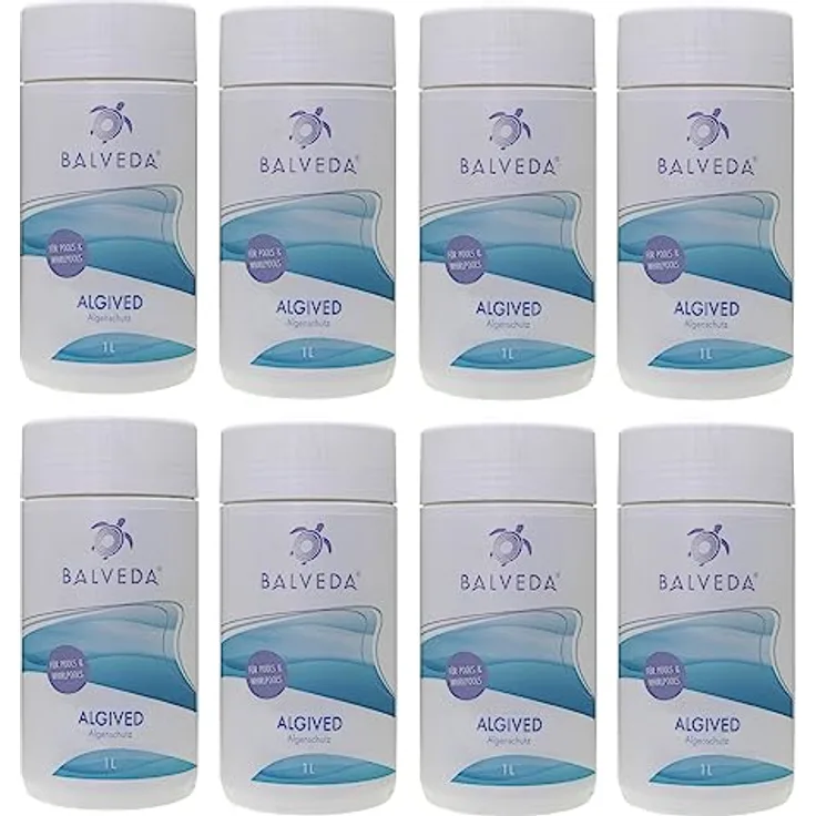 BALVEDA ALGIVED Algenschutz schaumfrei & Sauerstoff-Aktivator, 8x1L für Pools & Whirlpools, einfache Anwendung