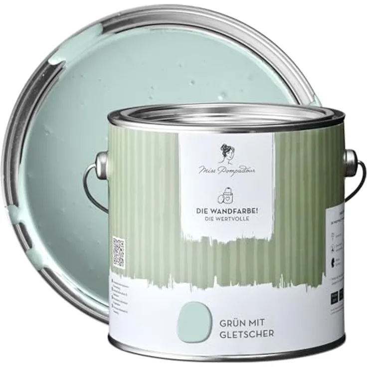 MissPompadour Wandfarbe Grün mit Gletscher, matte Innenfarbe mit sehr hoher Deckkraft, 2,5 L, geruchsneutral und spritzfrei, wasserbasiert