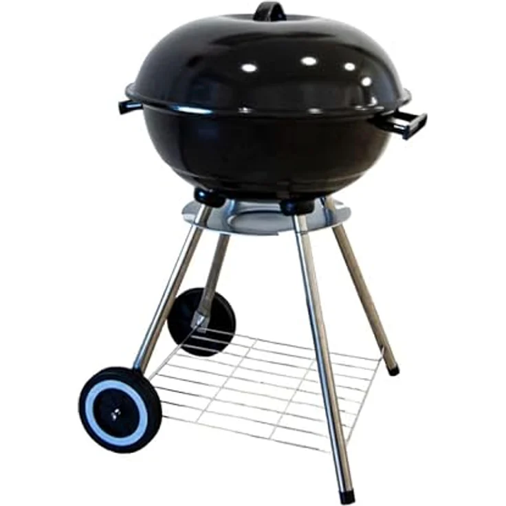 Schweng Camping Edelstahl Holzkohle Kugelgrill, 62 x 64 cm Grillfläche mit integrierten Thermometer und praktischen Transporträdern – Bild 1
