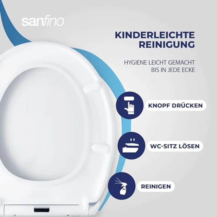 Sanfino Duroplast WC-Sitz Curvo, mit absenkautomatik, antibakteriell und abnehmbar, Weiß – Bild 5
