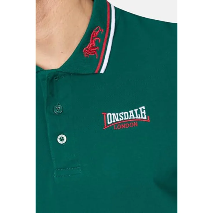Lonsdale Poloshirt Lion, Arbeitsshirt mit farblich abgesetzten Stickereien und gestreiften Bündchen, schwarz – Bild 6