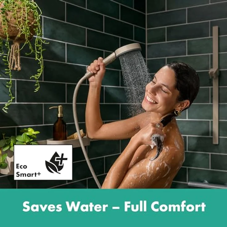 hansgrohe Pulsify Planet Edition Handbrause 105, 3 Strahlarten, EcoSmart+, Farbe Sand (recycelt) – Bild 2