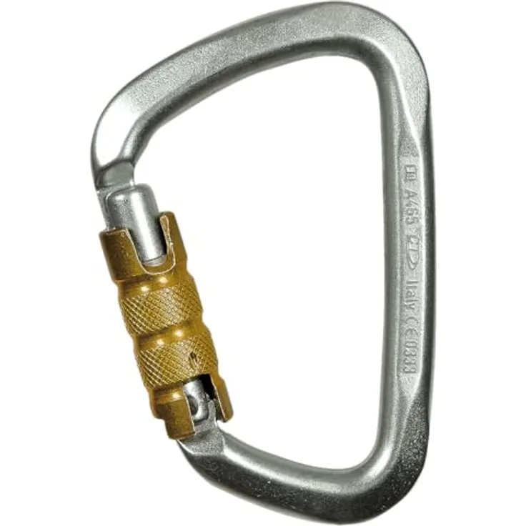 TEUFELBERGER Trilock-Karabiner Stahl Large, D-Form, Öffnungsweite 25 mm, silber/gold, EN 362 normiert