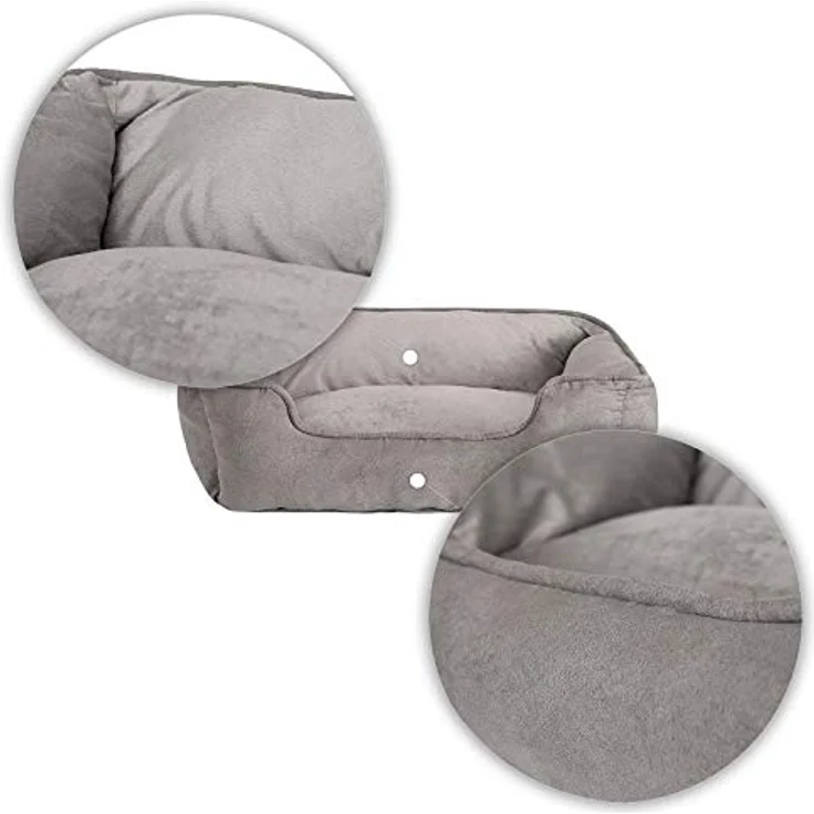lionto Hundebett 2-in-1 mit komfortablem Einstieg, kuscheliges Heimtierbett zum Wenden für Hunde und Katzen, 80x60 cm, Hundekissen in pflegeleichter Wildlederoptik, grau – Bild 5