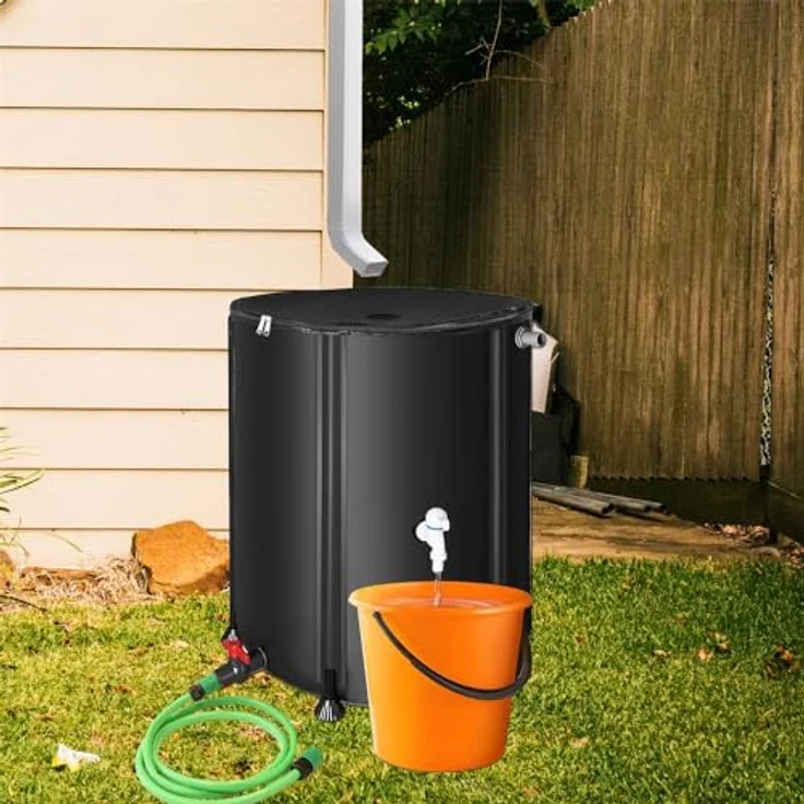 Mucola Regenwassertonne 100L faltbar mit Hahn, inkl. 2m Wasserschlauch, witterungsbeständig, mit Überlaufschutz und Reißverschlussdeckel – Bild 2