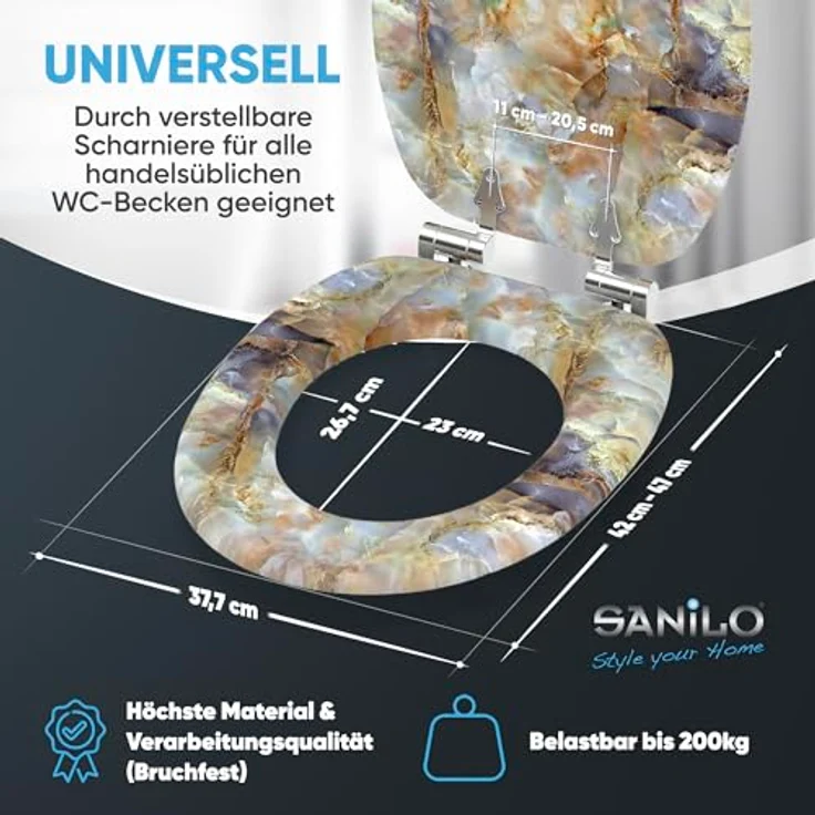 Sanilo WC Sitz Marmor Braun, Toilettendeckel aus Holz mit Absenkautomatik, antibakterieller Oberfläche, belastbar bis 200 kg – Bild 6