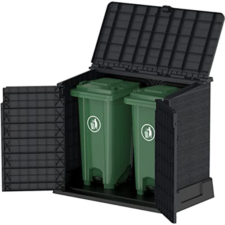 Duramax Cedargrain StoreAway 850L Kunststoff-Gartenhaus - Outdoor-Gartenhaus, Mülltonnenbox, Solide Konstruktion, ideal für Werkzeuge, BBQs und Mülltonnen 2x 120L, 130 x 74 x 110 cm, Dunkelgrau – Bild 3
