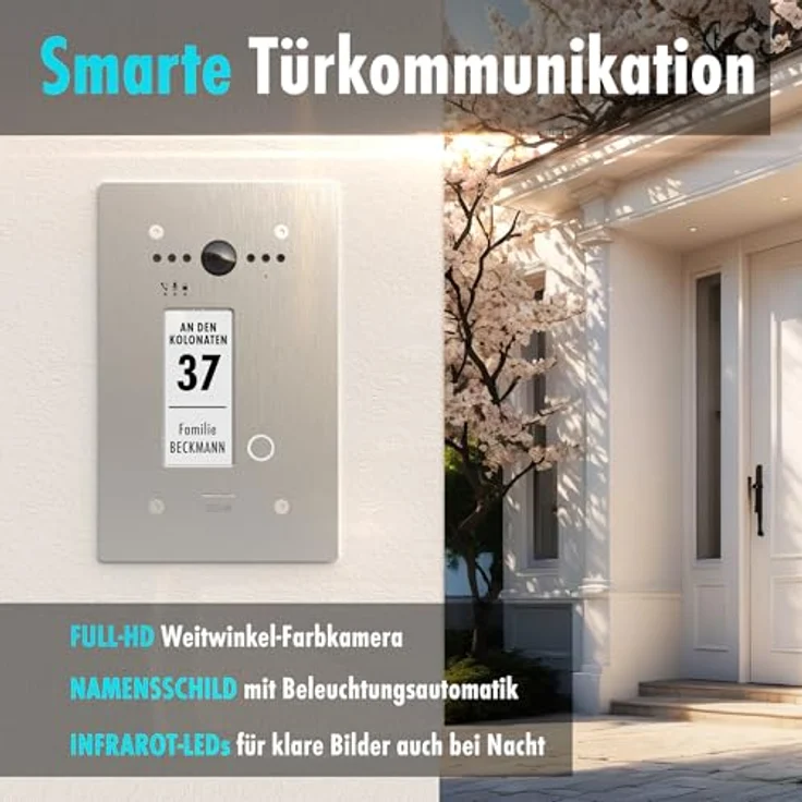 m-e modern-electronics ALL-VF10S-M7W Video-Türsprechanlage, 2-Draht BUS System, Silber/Edelstahl, erweiterbar mit bis zu 8 Außenstationen und 10 Innenstationen – Bild 3