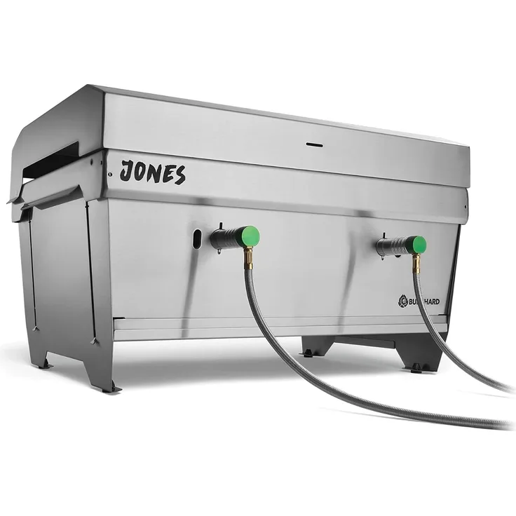 BURNHARD Klappgrill Jones 2-Brenner mit Deckel, 6,4 kW Edelstahl Gasgrill inkl. Transporttasche mit Rucksackfunktion und Multitool, Faltgrill ideal für Camping
